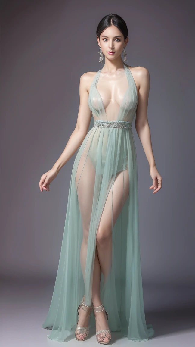  Sexy transparent colonial dress, Perfect body,Clear , Well-defined clavicle, Surrealism, lifelike, detailed, Perky transparent nipples