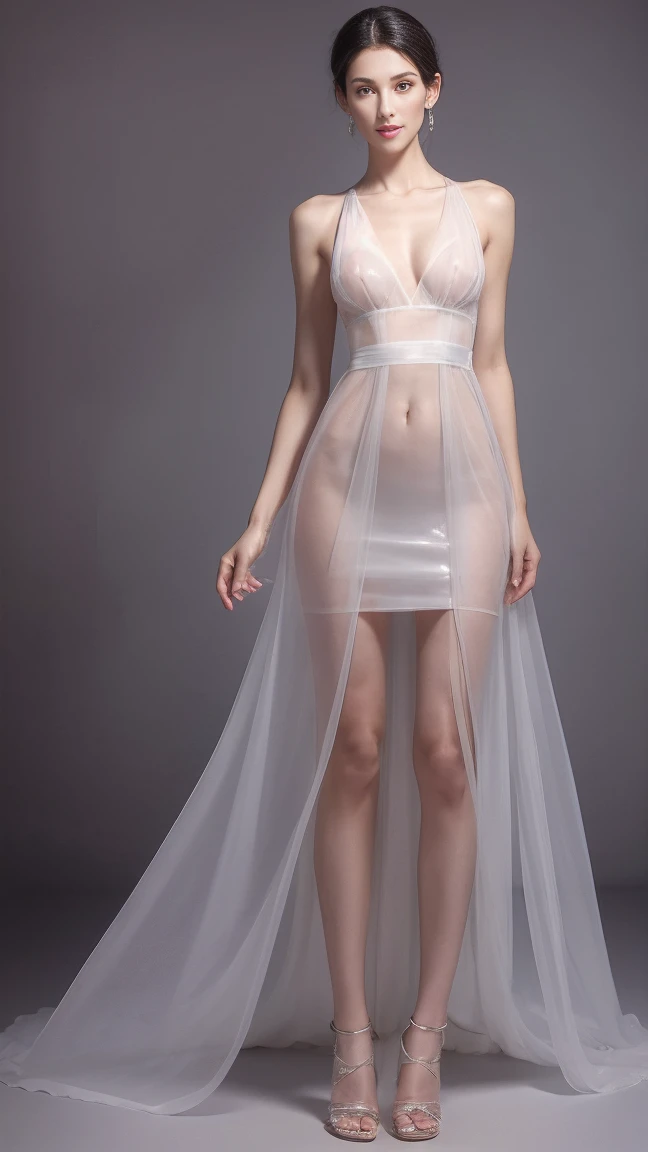  Sexy transparent colonial dress, Perfect body,Clear , Well-defined clavicle, Surrealism, lifelike, detailed, Perky transparent nipples