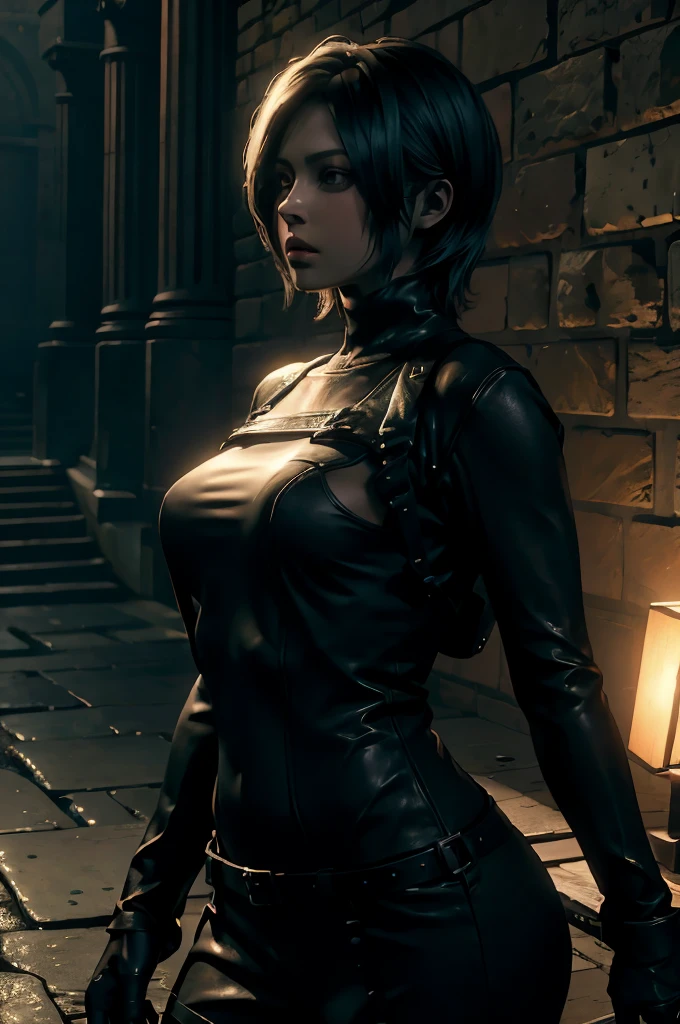 there is a woman in a leather outfit posing on a bed, motoko kusanagi, quiet from metal gear solid, quiet from metal gear solid v, wearing atsuko kudo latex outfit, black leather costume, styled like ghost in the shell, wearing black latex outfit, inspired by Masamune Shirow, 7 0 mm. dramatic lighting