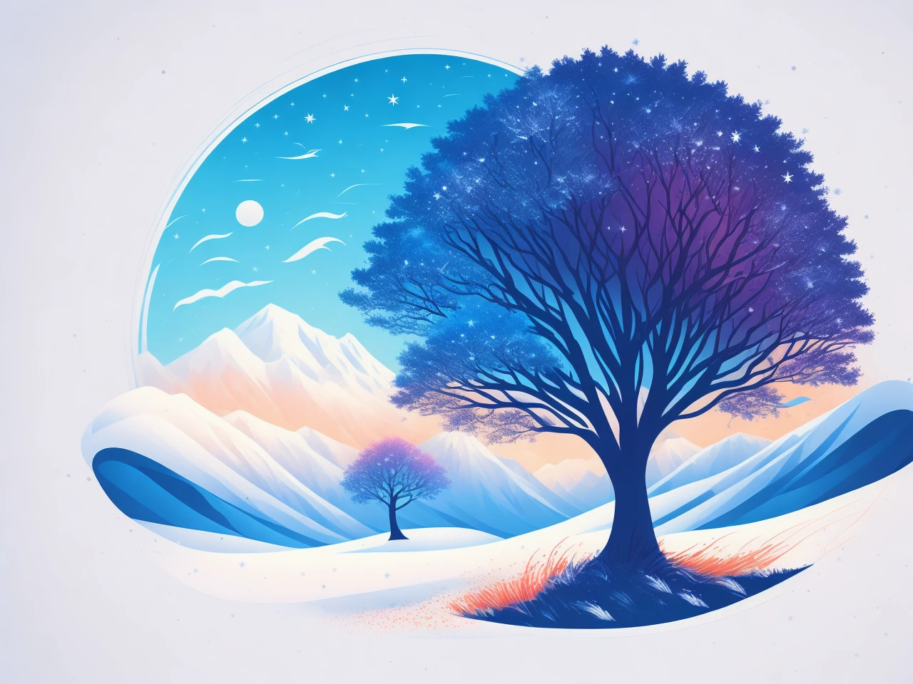 a spruice tree in a winter landscape, tshirt design, rzminjourney, vector-art