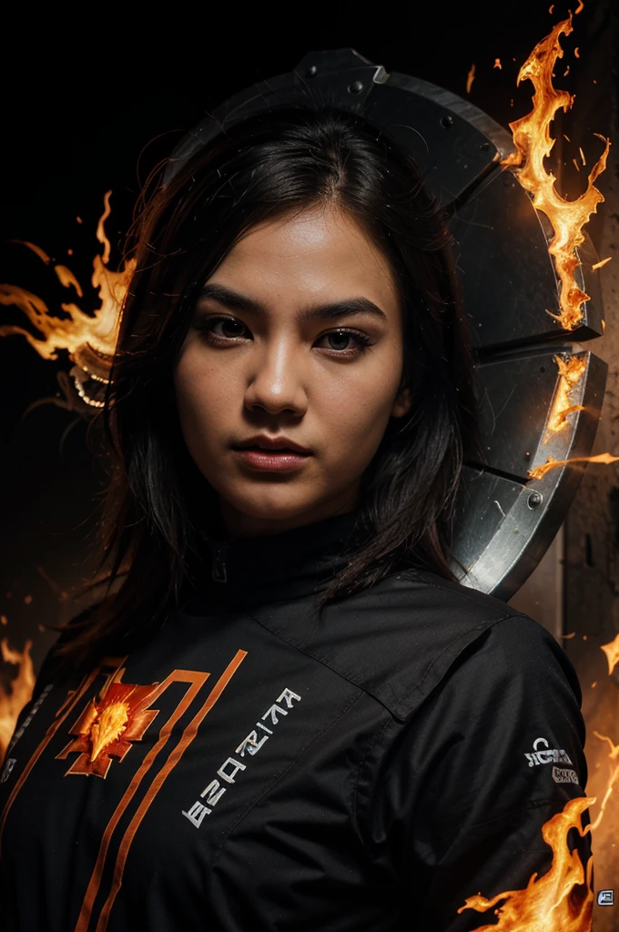 esport logo, porcupine scary expression pose potrait, lightning and fire element, with the words "OLANG BARANTAI" Illustration style, black background, shield shape