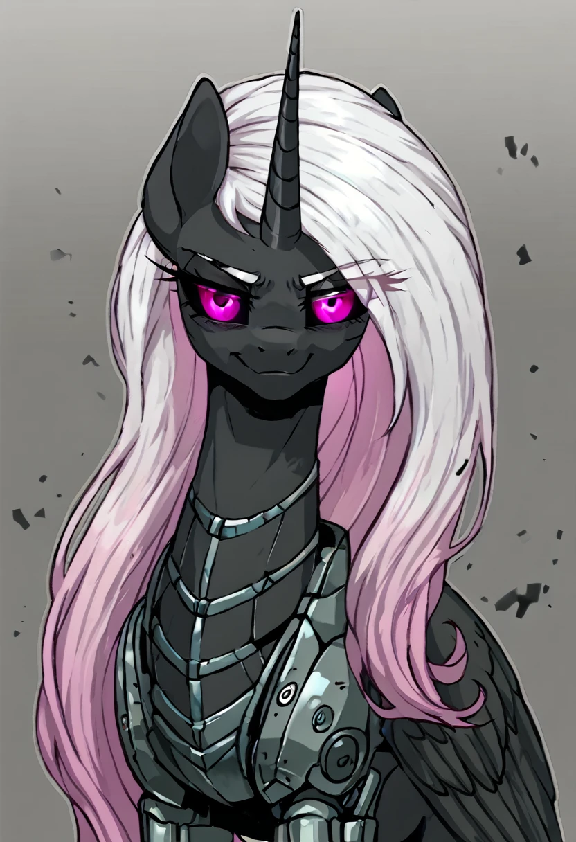 Alicorn , white mane,light blue cybernetic eyes, cybernetic body,black sclera ,black body color  long flowing  mane princess pony pink eyes , gala dress princess beautiful  gala pussy
Deepthroat 