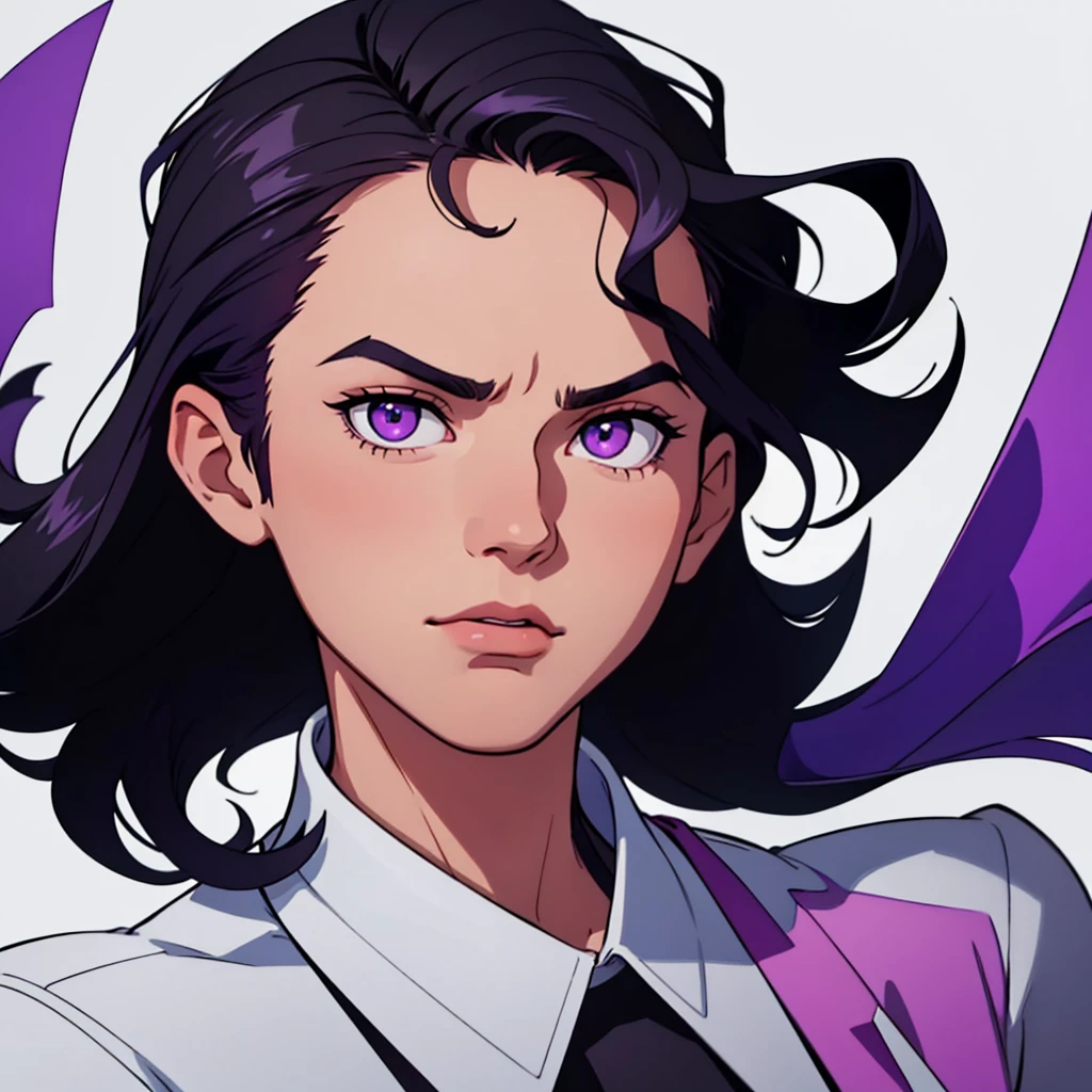 Short black hair,quiff hairstyle, highres, high resolution, masterpiece, wide purple eyes, masterpiece, best quality, highres, 1 man, looking at camera, looking forward, square face, wide face, looking straight, messy full hair, black hair, quiff hairstyle, full pointy eyebrows, short black quiff hair, teenager, light background, full body, teenager, colorful parts, symbols, dark , bold, realistic mixing dark lines and loose lines, bold lines, on paper, human man, full body, imposing pose, stylish outfit, dark theme, handsome, good looking, boastful, standing, male, wide face, sharp chin, high cheekbones, sharp jawline, white background, highres, high resolution, masterpiece, face focus, focus on face, face center