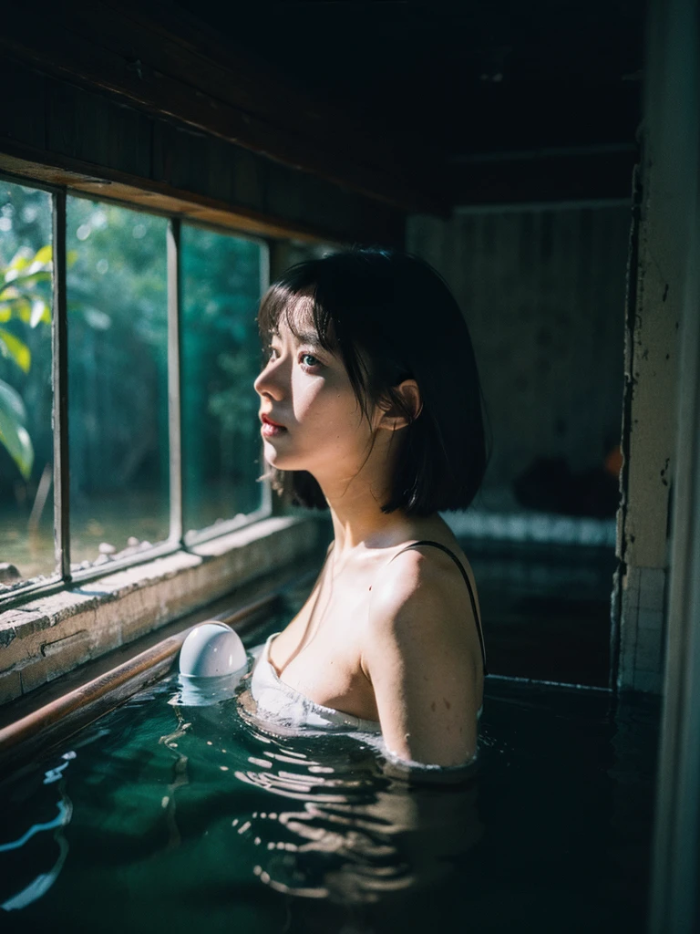 Best quality, masterpiece, ultra high res, (photorealistic:1.5), full body shot from a danish young pretty woman in the ruins of an old house submerged in water in the middle of the forest, she is submerged with water, dark forest atmosphere, nature, dynamic deep shadow, low key, sunlight exposure on the face, candid pose, short hair, (masterpiece:1.2), textured skin, motion blur effect, best quality, 8k, dark moody, realism, zenit analog camera shot, aesthetic art photorealistic, trending photo shot in 2024