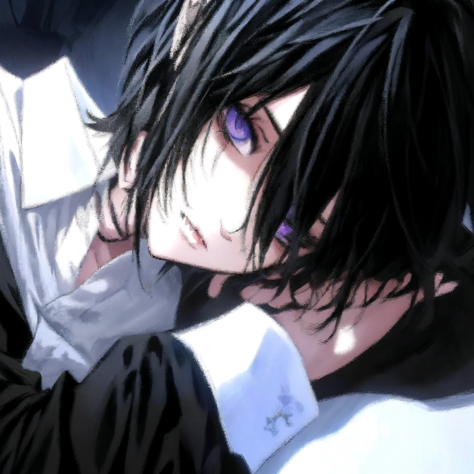 Anime style black hair and purple eyes man image, Sebastian Michaels, · Lily, male anime character, Anime Vampire, Cool anime poses, Anime handsome man, Handsome Japanese demon boy, Male anime style, I am a vampire, portrait gapmoe yandere grimdark, Handsome anime eyes, anime boy, Handsome male vampire, Anime Wallpaper