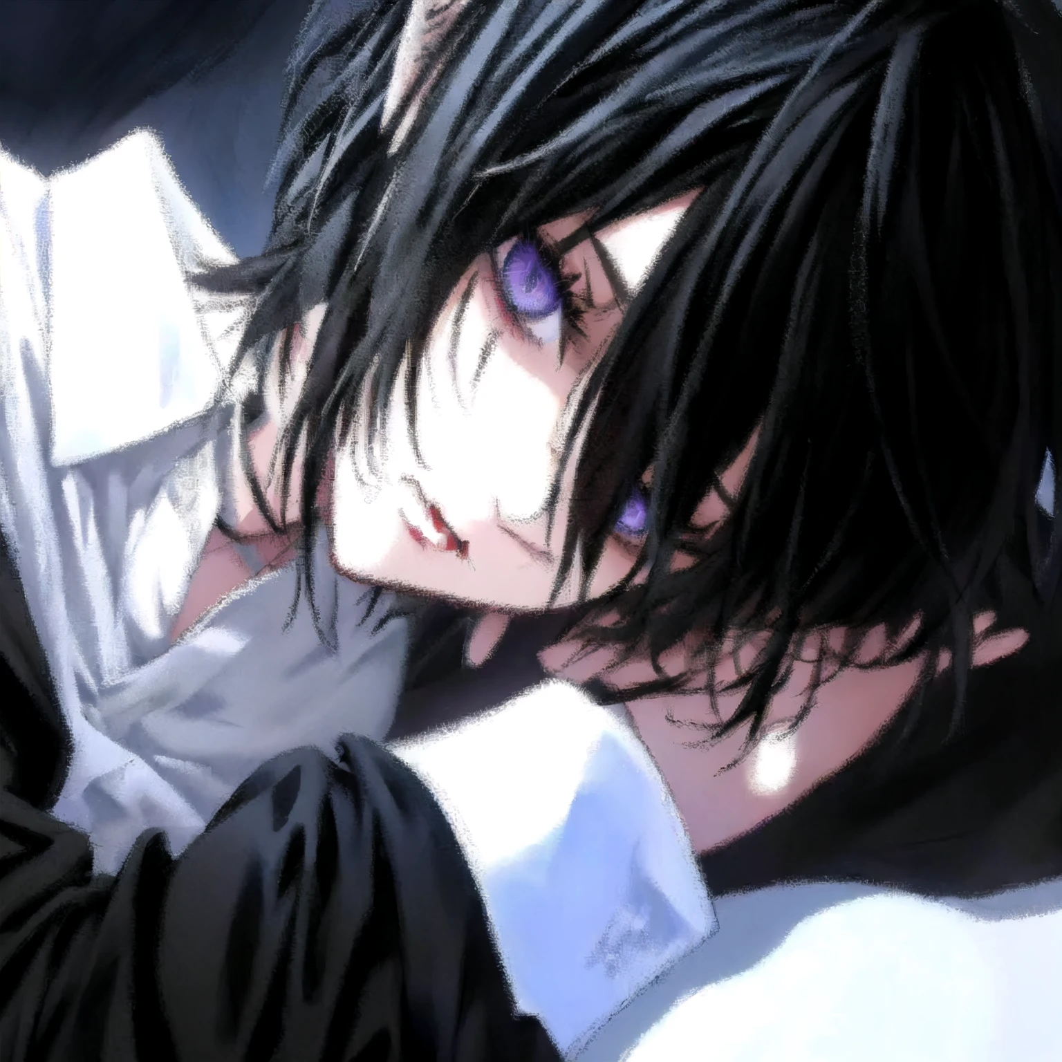 Anime style black hair and purple eyes man image, Sebastian Michaels, · Lily, male anime character, Anime Vampire, Cool anime poses, Anime handsome man, Handsome Japanese demon boy, Male anime style, I am a vampire, portrait gapmoe yandere grimdark, Handsome anime eyes, anime boy, Handsome male vampire, Anime Wallpaper