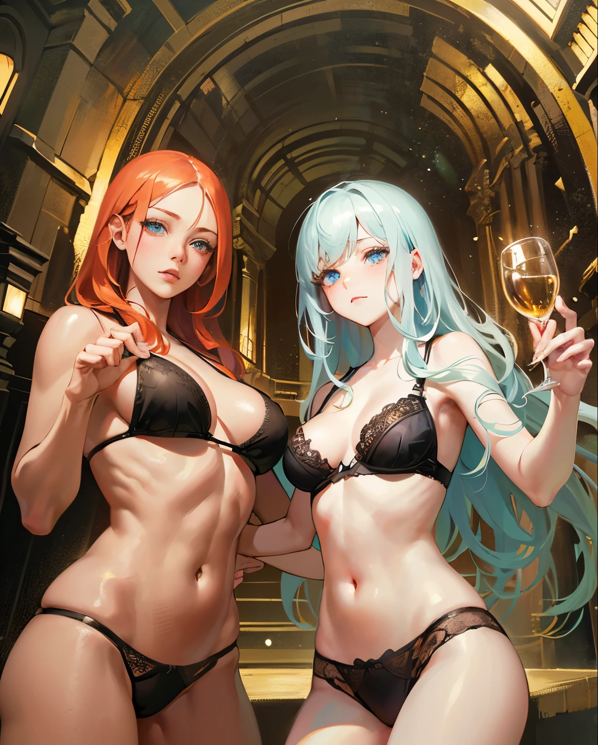 Hard NSFW, , ((wavy hair, pale skin, long light ginger hair),((light blue eyes)), freckles, warm light,( s old),,Naked,busty,Glamour,Gorgeous,monochromes,erotic posing,Dynamic Posing,Arrange Pose,Dramatic,Cinematic,Detailed background, Dynamic Angle,From the angle of the film,Gothic background, Dark fantastic view,Best Quality,masutepiece,8K,The ultimate detailed dark background, Top image quality、RAW photography、超A high resolution,cropped shoulders, overall look is very erotic、Shot for one person only, model shoot, Large round chest, Beautiful Eyes of Details、Very slender eyes、Beautiful eyelashes、Very slim physique, with blush cheeks, black bra and panties