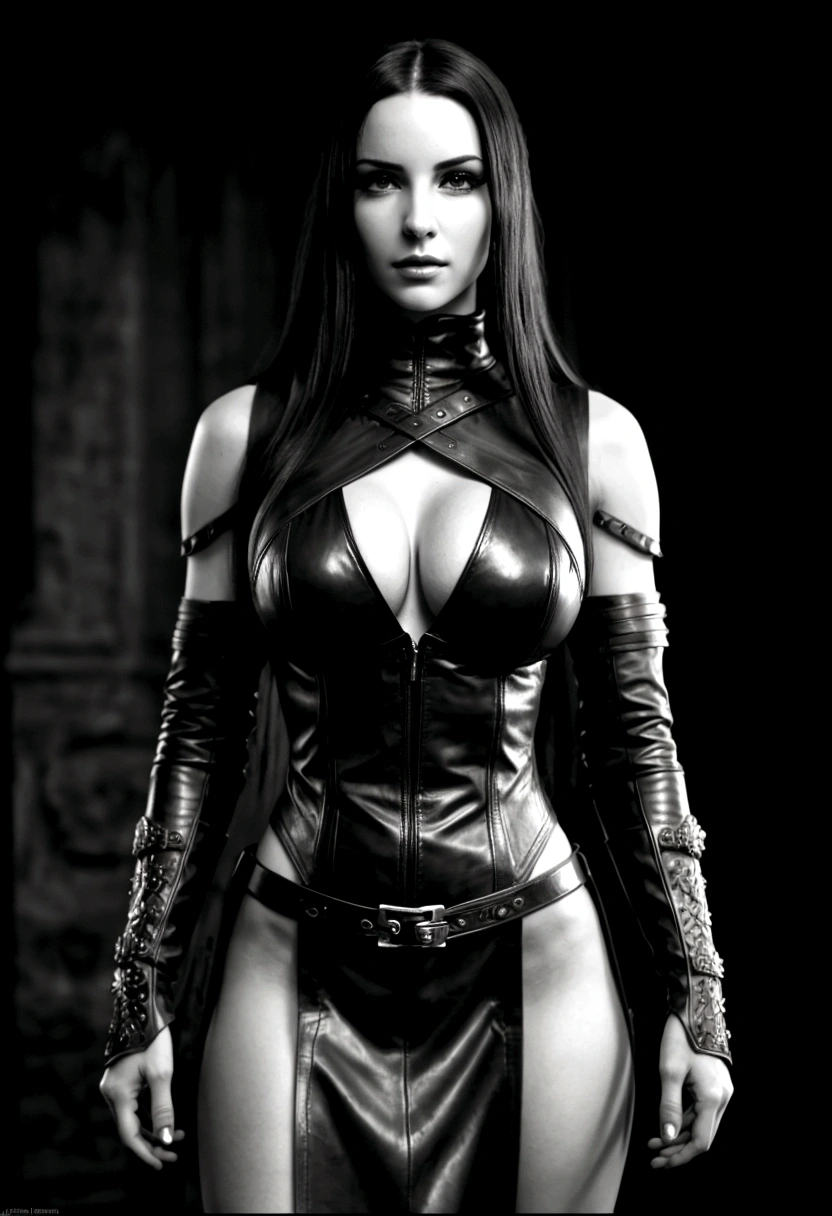 ((top quality, 16K, masterpiece: 1.3)), (beauty, big breasts: 1.2, Slim abs: 1.2), (Ultra detailed face, Very detailed lips, detailed eyes, double eyelids), 1 woman, black long hair, Stylish leather assassin armor,  style dark fantasy,  full length, Cinematic shot of the goddess&#39;s body, seductive portrait of Tifa Lockhart, Ma&#39;am, Beautiful woman in dark fantasy style, wearing assassin&#39;s leather armor.