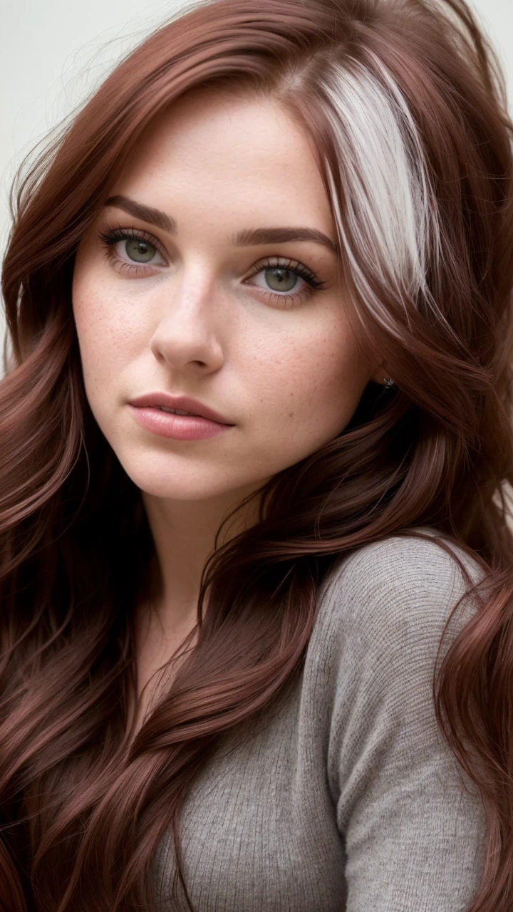 I want her face with dark red hair and in a place just like a good looking linkedin profile about a 25 years old woman. Please change the background and put her in in paris and change the hair