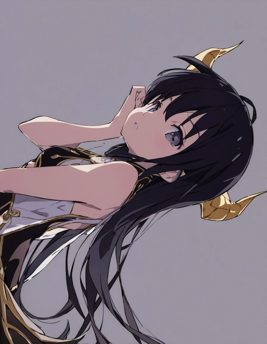 Dragon girl with crystal golden horn Black Hair Empty Background