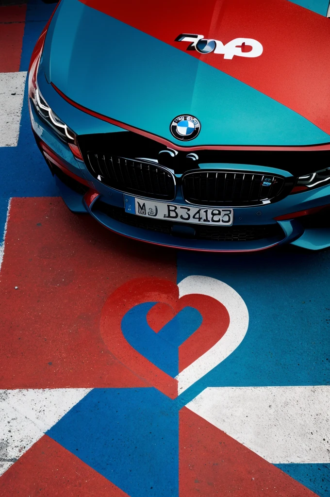 logotipo de la marca BMW pero al final con una letra N osea tres franjas celeste ,azul y roja y la letra My N de color Negro rodeado por un corazon