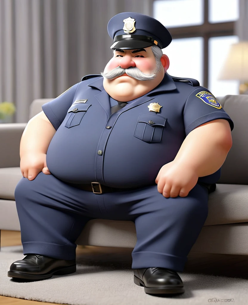 Old police officer daddy, grey hair, male, fat, chubby, clean cut , wearing dirty socks, only wearing socks, leaking cum, cum everywhere, smelly socks, sweaty, stench coming from socks, sitting on couch, white socks, feet propped up on table, stinky socks, grey pubes, chubby face, facial hair, hat