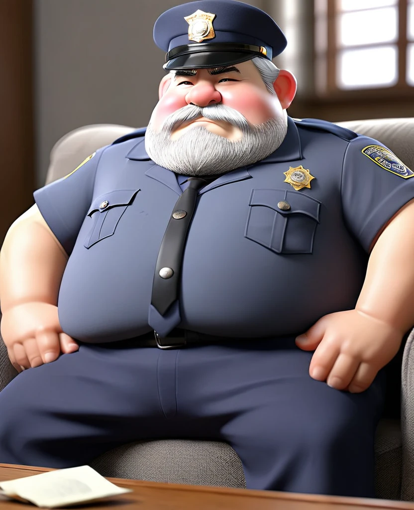 Old police officer daddy, grey hair, male, fat, chubby, clean cut , wearing dirty socks, only wearing socks, leaking cum, cum everywhere, smelly socks, sweaty, stench coming from socks, sitting on couch, white socks, feet propped up on table, stinky socks, grey pubes, chubby face, facial hair, hat
