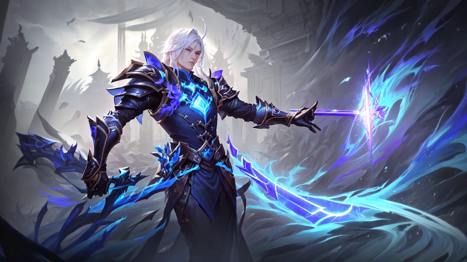 a close up of a person holding a sword in a dark room, inspired by Huang Shen, heise jinyao, official splash art, splash art, arcane jayce, inspired by Shen Zhou, league of legends arcane, league of legends splash art, iconic character splash art, mobile legends, league of legends character, league of legends character art, character splash art, realistic