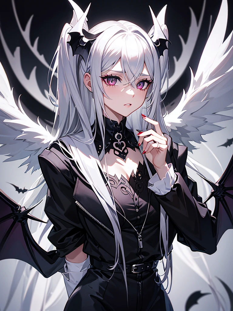 silver hair demon black bat wings milf