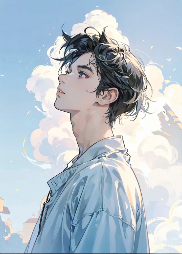 a handsome 18 year old man with black hair wearing a white sweater, upper body, highly detailed, cinematic lighting, best quality, photorealistic, 8k, ultra-detailed, masterpiece