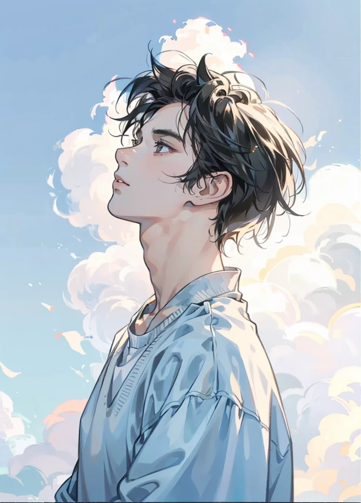 a handsome 18 year old man with black hair wearing a white sweater, upper body, highly detailed, cinematic lighting, best quality, photorealistic, 8k, ultra-detailed, masterpiece