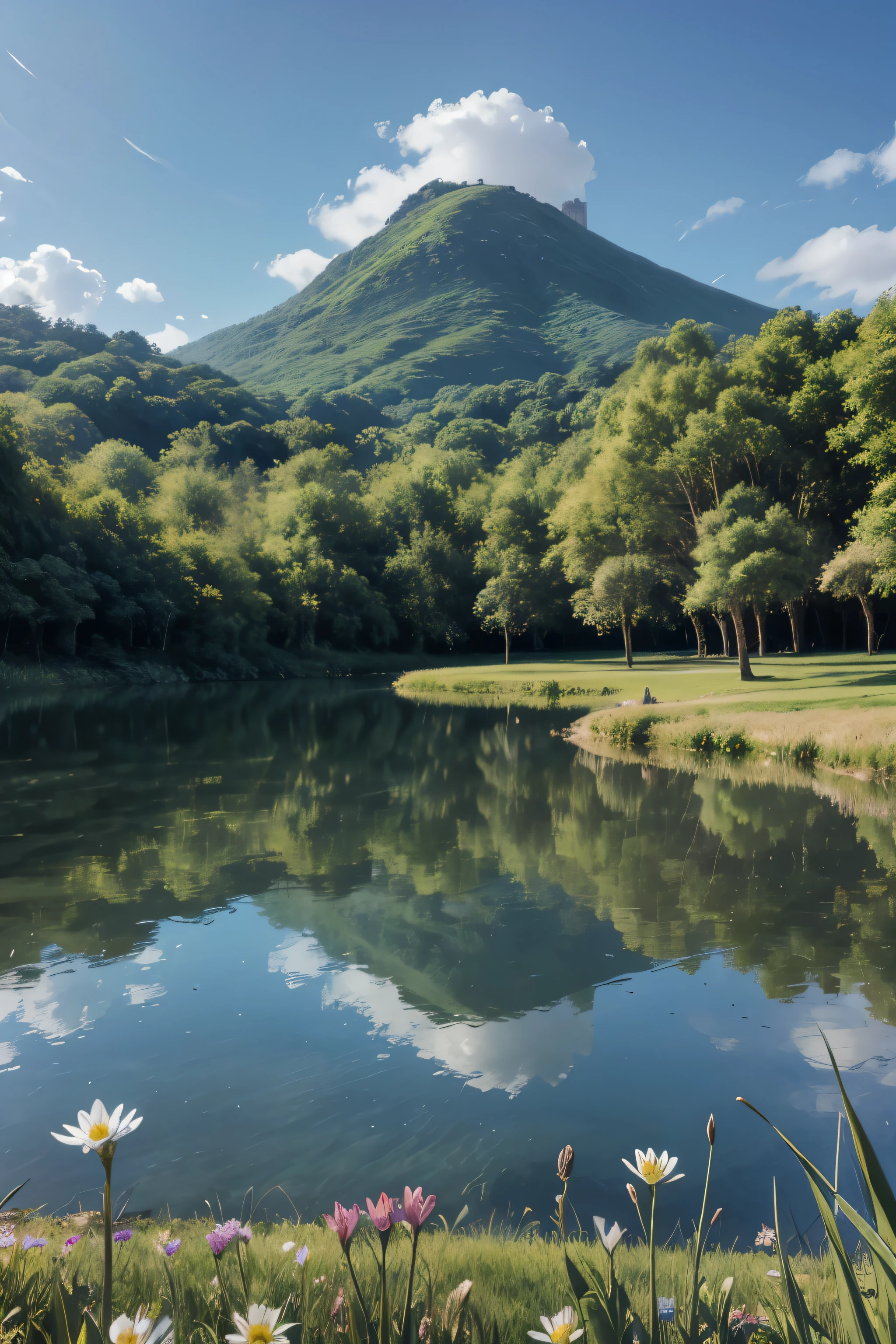 criar um imagem no tamanho 2.560 x 1.440 with a Christian theme with just landscape, usando como referencia lilios na agua do monet