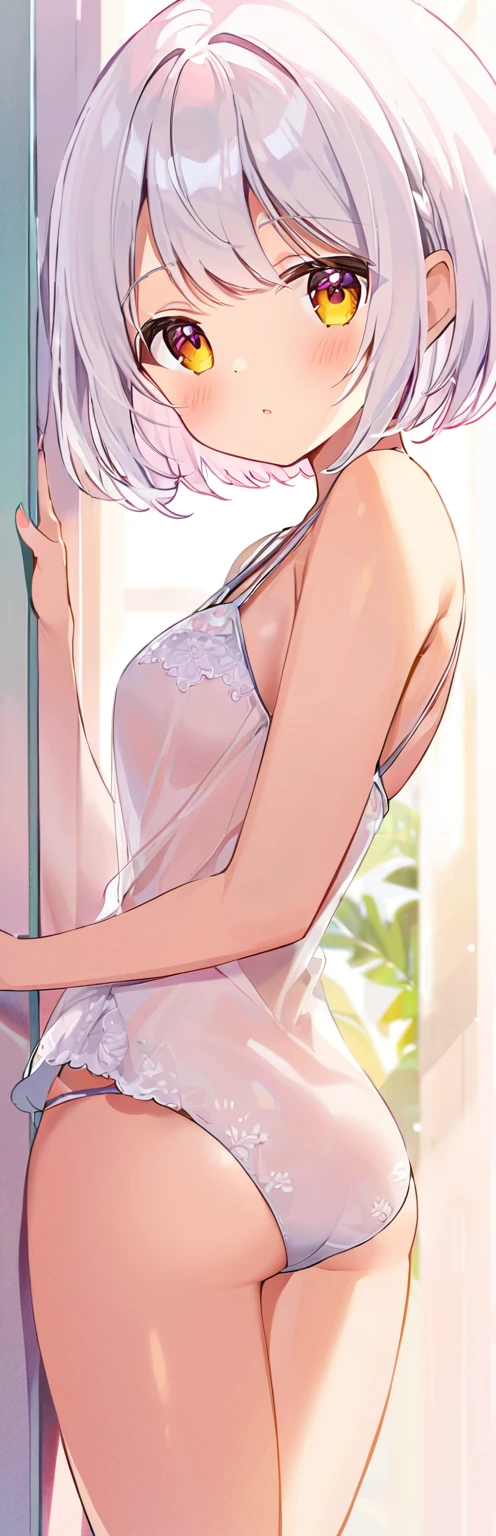 female, elf, short hair, white hair, cute, medium size breast, kawaii, masterpiece, tease, looking at viewer