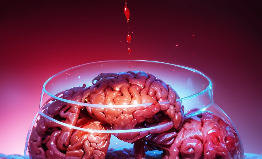 human brain stored in jarr, blood, 