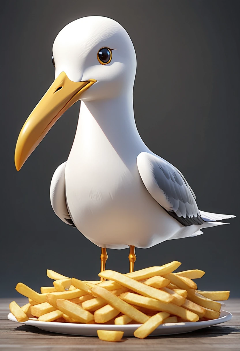 Seagull and French Fries Cute 3D cartoon style Accurate anatomy Extremely detailed textured cartoon Clear and detailed animation High-quality cartoon characters High-quality realistic