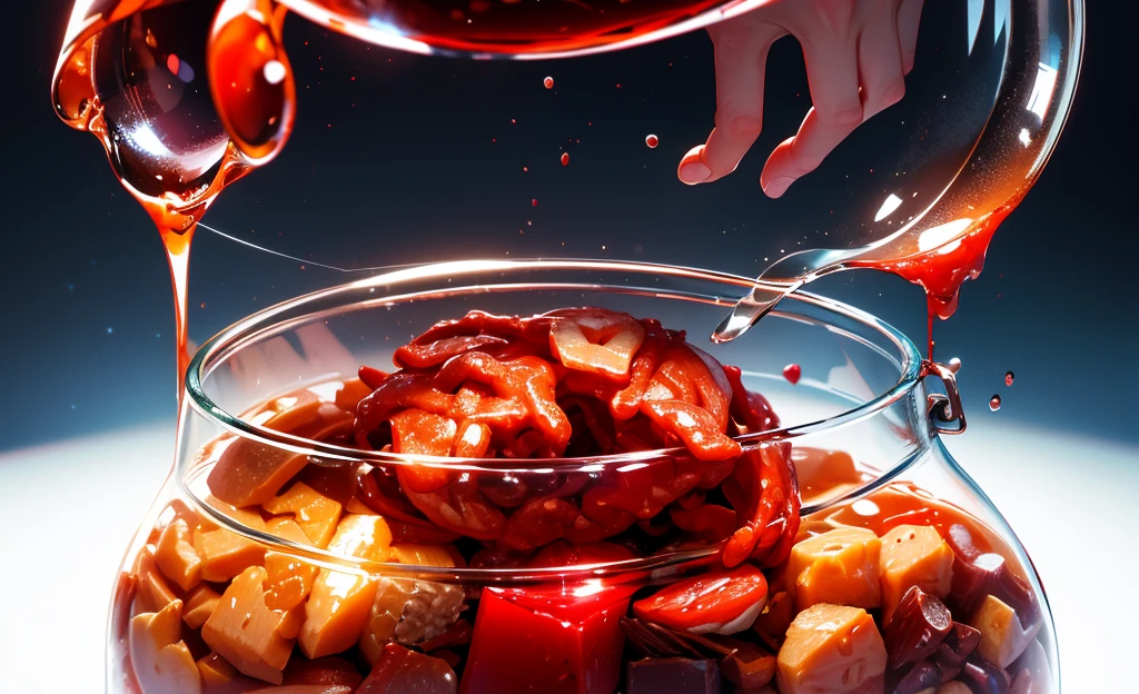 human brain stored in a glass jar, blood, 