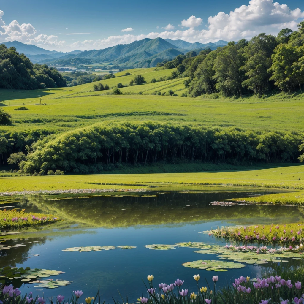 criar um imagem no tamanho 2.560 x 1.440 with a Christian theme with just landscape, usando como referencia lilios na agua do monet