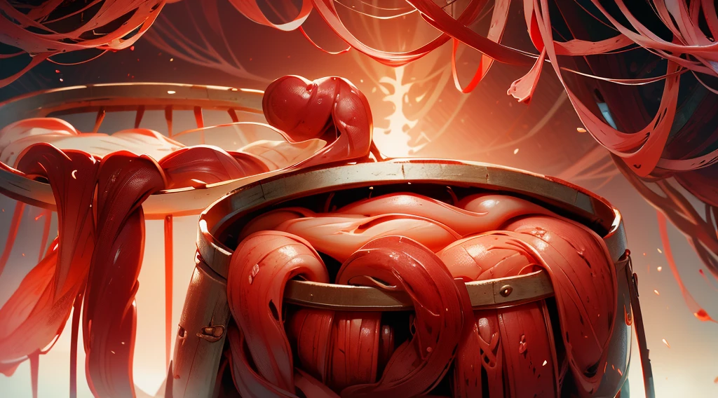 wooden barrels filled with human intestines, blood, AnatomicTech
blood vessels,