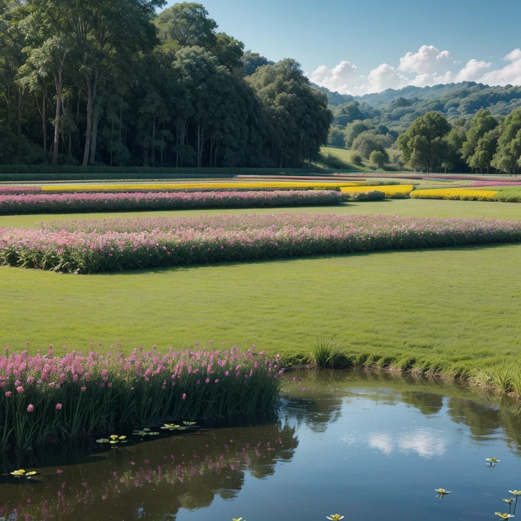 criar um imagem no tamanho 2.048 x 1.152 with a Christian theme with just landscape, usando como referencia lilios na agua do monet