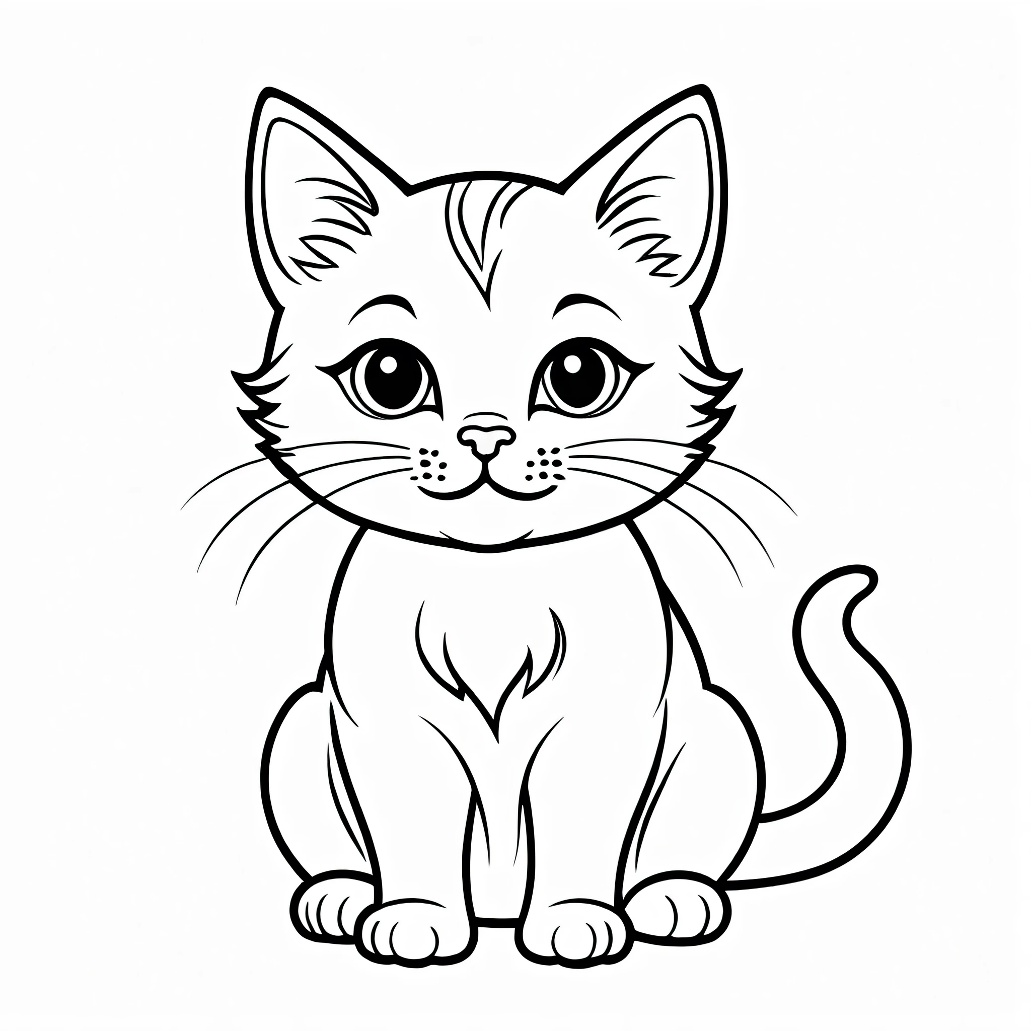 a cute cat, coloring page for kids, simple outline art, white page background