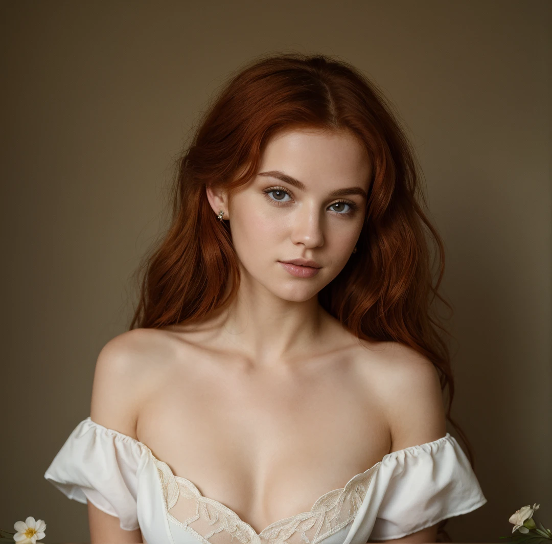 (((Masterpiece))), 25-year-old Caucasian French girl with shoulder-length messy red hair, adorned with , blooming hair akin to a royal . Captured in the best quality, this illustration serves as a 4K wallpaper, black top, black leggings,