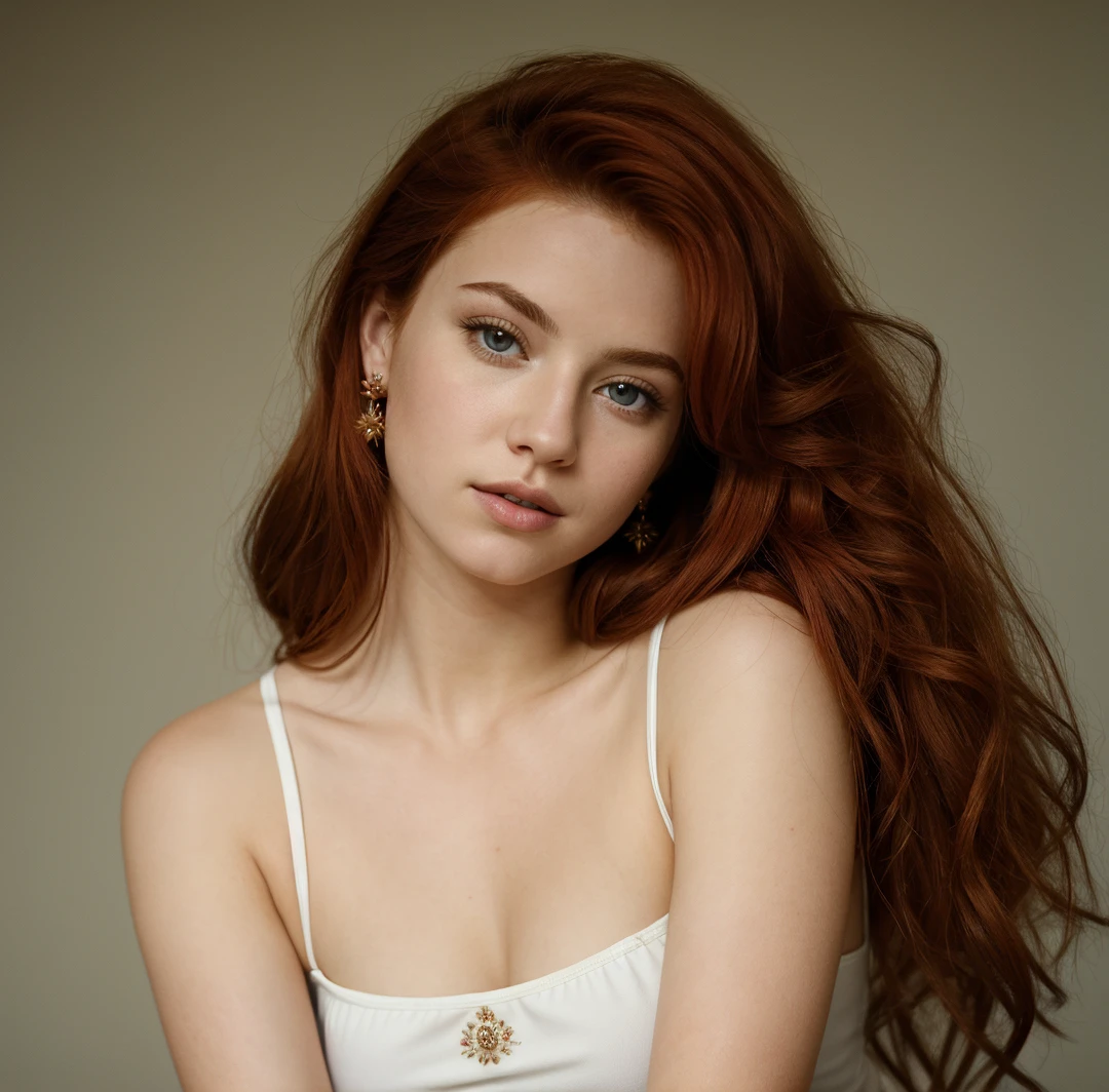 (((Masterpiece))), 25-year-old Caucasian French girl with shoulder-length messy red hair, adorned with , blooming hair akin to a royal . Captured in the best quality, this illustration serves as a 4K wallpaper, black top, black leggings,