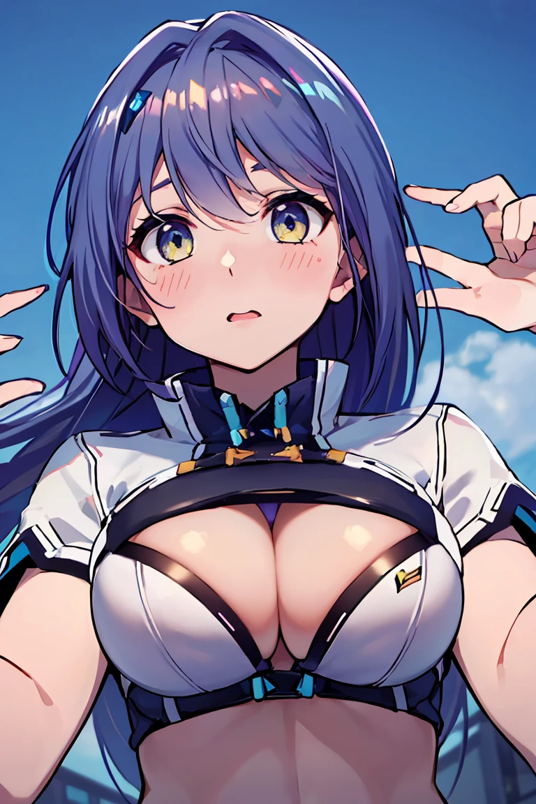 etra/Ethra,Viewers beware!,1 Girl,,,chest,尖ったchest,chestの谷間,Underbust,Side Bust Barbosa,(blush),((Embarrassing)),Spread out and masturbate((White Bikini))round 1(((chestを持ち上げる)))((View from below、View from below))Upper body close-up,(巨大なchest)