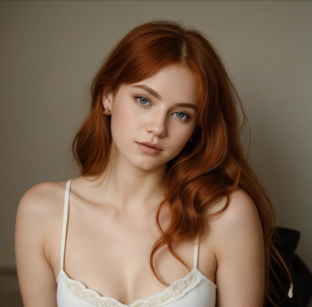 (((Masterpiece))), 25-year-old Caucasian French girl with shoulder-length messy red hair, adorned with , blooming hair akin to a royal . Captured in the best quality, this illustration serves as a 4K wallpaper, black top, black leggings,