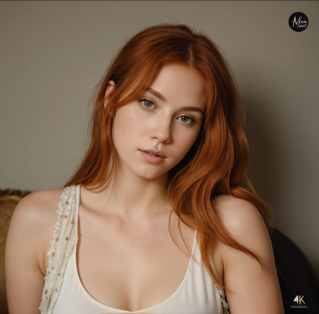 (((Masterpiece))), 25-year-old Caucasian French girl with shoulder-length messy red hair, adorned with , blooming hair akin to a royal . Captured in the best quality, this illustration serves as a 4K wallpaper, black top, black leggings,