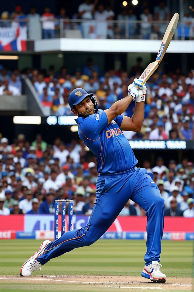 Dhoni hitting a six in stadium