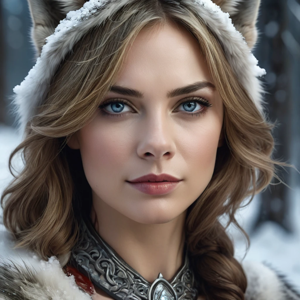 4k highly detailed realistic digital extremely high quality RAW photograph, a portrait photo of Nataliya Poklonskaya that lived with wolves her whole life is now leading them to battle. torn clothes exposing (nude:1.4) body, armored pauldrons, fangs, curled horns, big breasts, ((snow and blood)), ((wolf tattoos)), epic, hyperrealistic, hyperrealism, 8k, cinematic lighting, greg rutkowski, wlop, (f1.8 short focus bokeh)