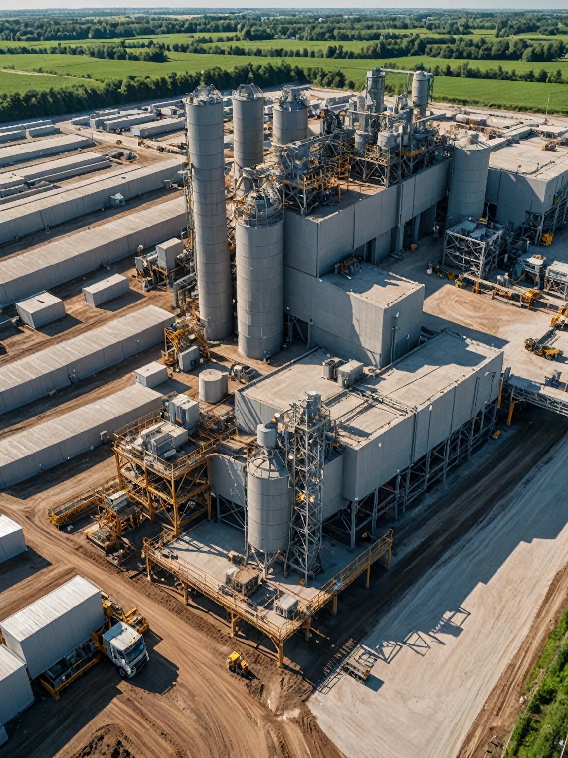 concrete production plant,sustainability,cinematic angle,detailed,commercial look,arri