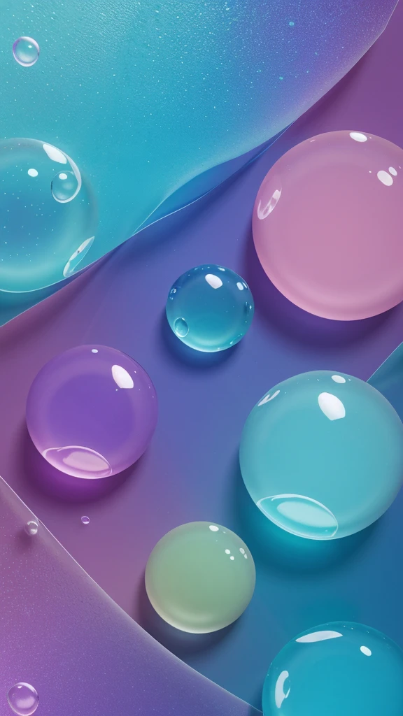 Background wallpaper for your desktop in the form of color geometric shapes and translucent bubbles in the colors of violet, blue, pink,, turquoise, pastel shades, the impression of glass figures put on the surface