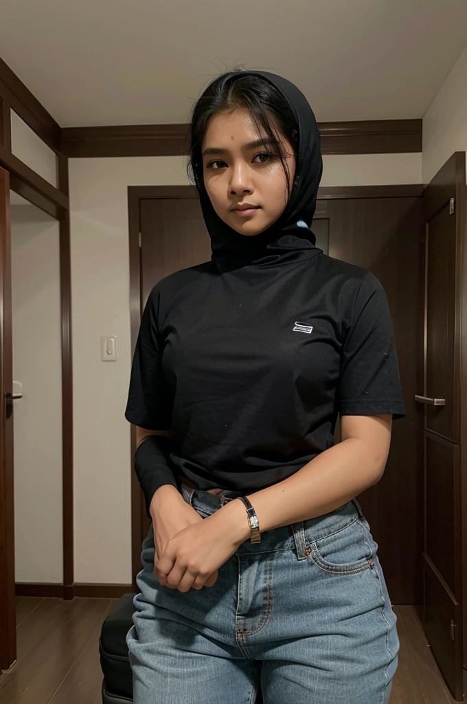 Seseorang laki laki mengahadap ke depan dengan pakaian baju hitam celana hitam sedang duduk di atas kursi dinkelilingin balon dan di dininding ada nama Chairul Amri Lubis, hd realistis