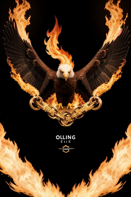 sports logo, scary eagle, lightning and fire elements and chain elements, with the words " OLANG " Illustration style, black background