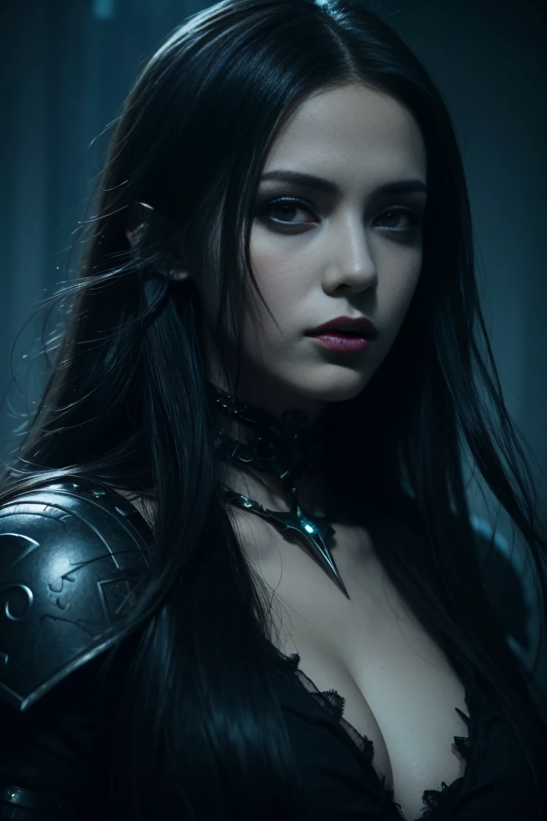close-up of a woman with large breasts, dark fantasy mixed with realism, dark fantasy style, seductive cyberpunk dark fantasy, dark fantasy style art, dark fantasy style, detailed matte fantasy portrait, gothic fantasy, portrait of a dark witch, dark fantasy style art, gloomy fantasy character design, gloomy but detailed digital graphics