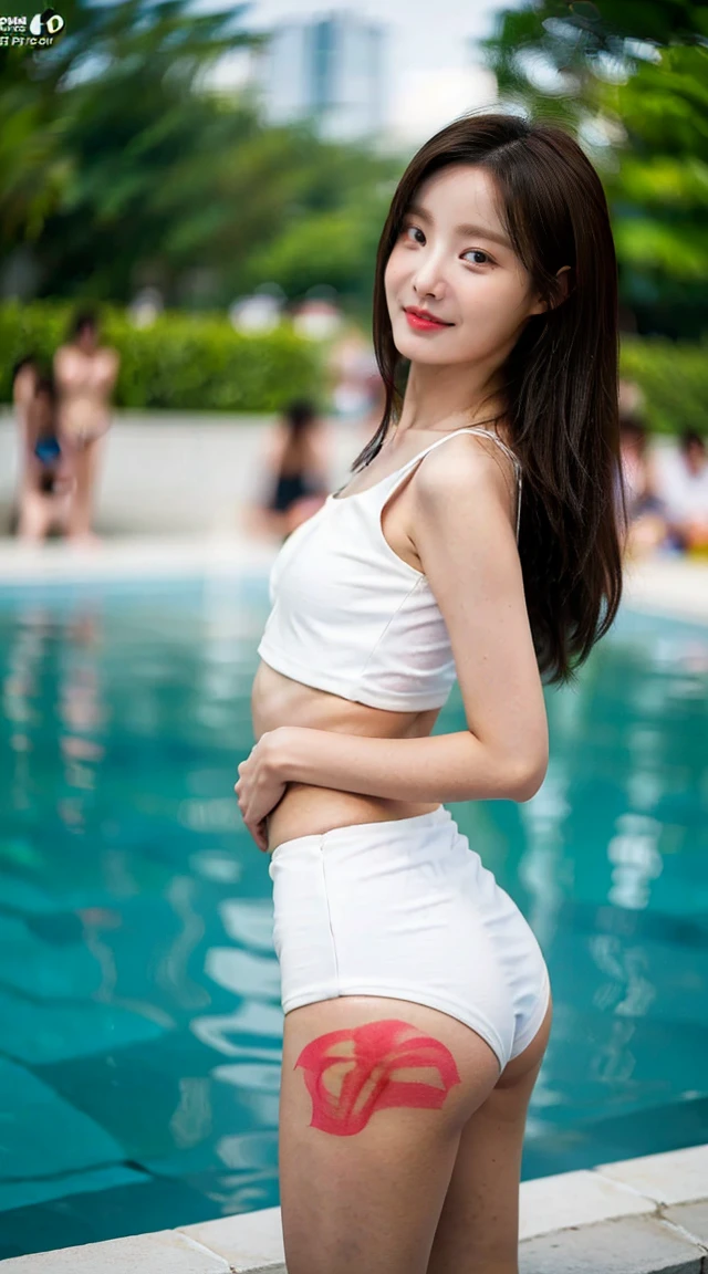 ((Best image quality)、Korean 20 years old, Private luxury mansion,nfsw, high resolution, Natural and smooth implementation, head and body balance、perfect body beauty:1.4、slim、thin legs、((dark brown hair、very :1.2)), naked, wearing only a swimsuit, very 상세한 얼굴 및 피부 질감、eye for detail、shy smile、with legs spread、variety of swimsuits , lighting areola、Aiming to become a gravure idol、top quality、reality、 exposed groin、cute appearance、angle from below、small ass、K-pop makeup、embarrassed expression、thin waist, White and clear skin, cute belly fat, chubby, Narrow pelvis, Slander type, private swimming pool, Popular hairstyles for long hair, skinny body type, young body type, Small pelvis, small shoulder,
