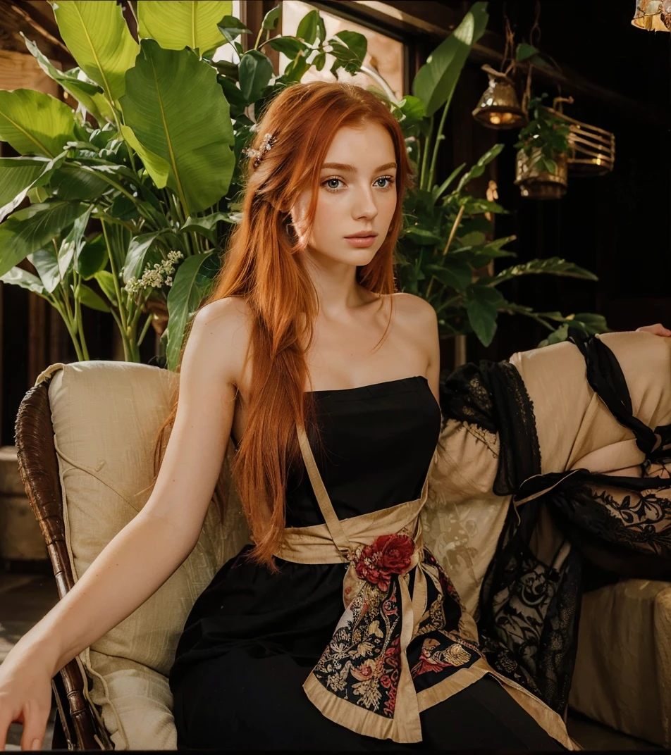 (((Masterpiece))), 25-year-old Caucasian French girl with shoulder-length messy red hair, adorned with , blooming hair akin to a royal . Captured in the best quality, this illustration serves as a 4K wallpaper,