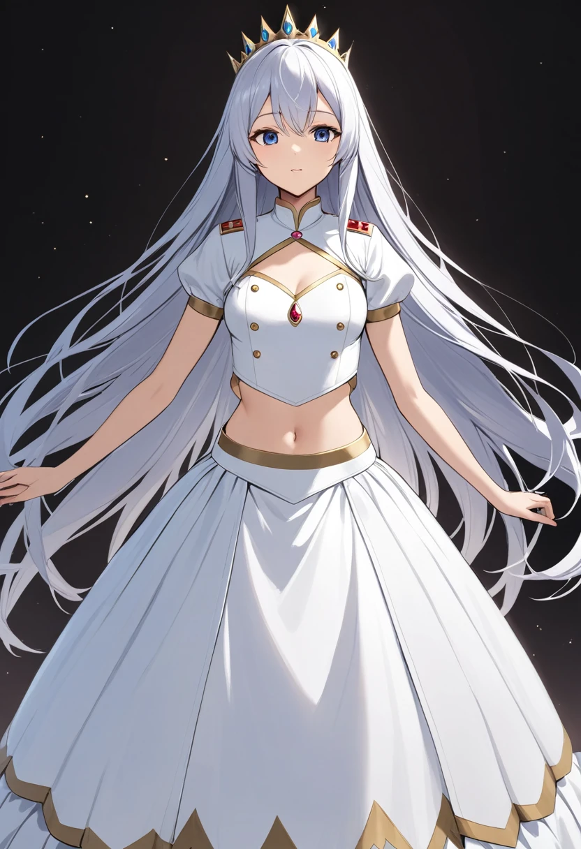 Princess,dress, skirt dress, Midriff, navel showing,long hair,girl,big skirt,white uniform,