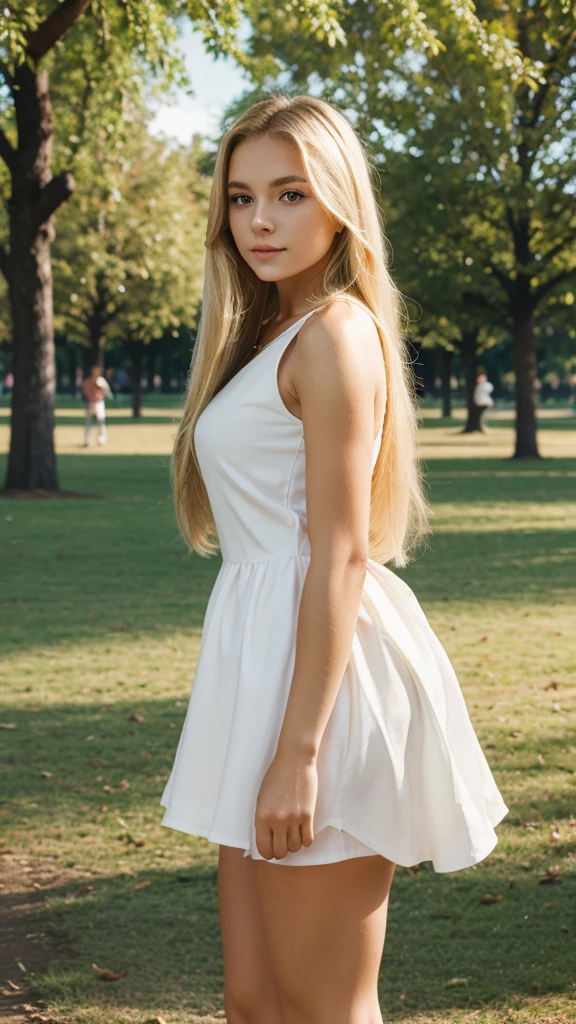 1girl, masterpiece, best quality, high quality, blonde with long hair, beautiful eyes, beautiful clothes, perfectly emphasizing the figure against the background of the park