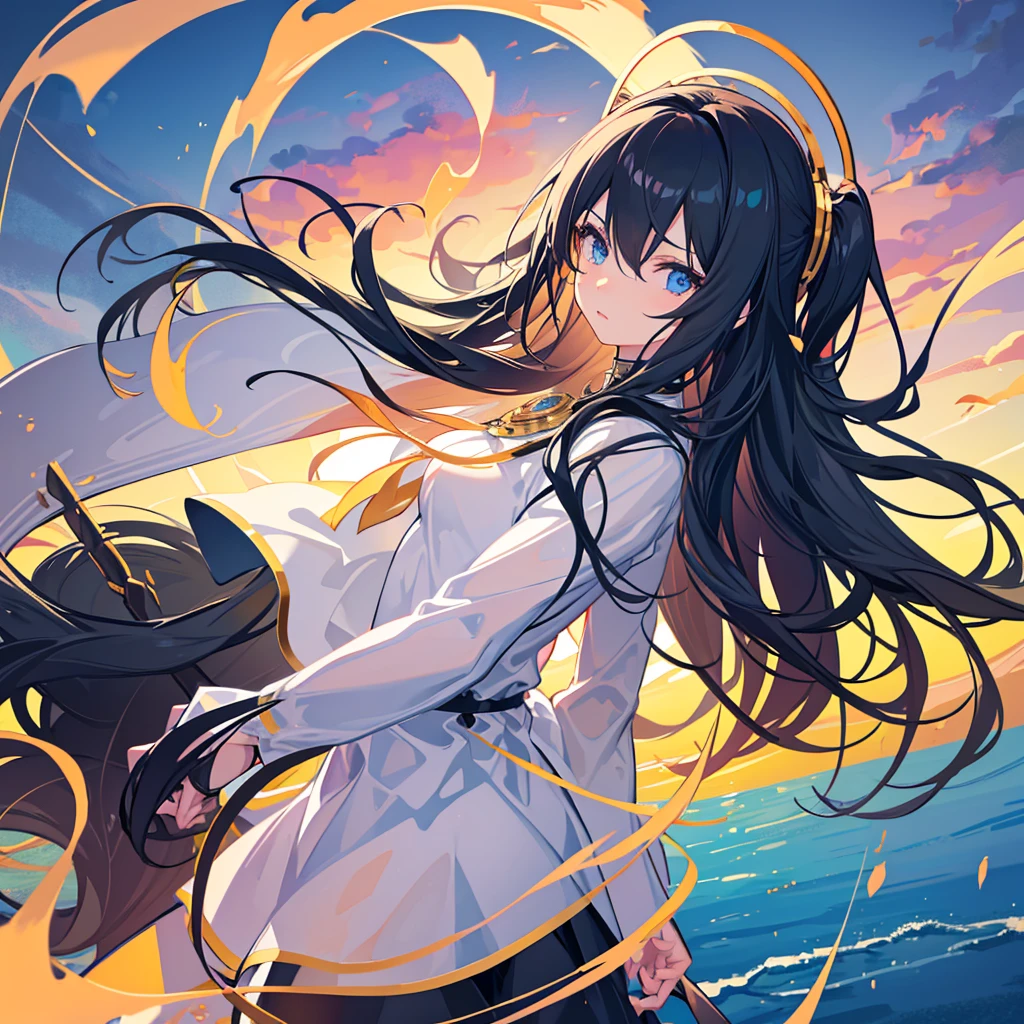 1 girl, serene expression, mesmerizing eyes, wearing black full black knight armor and full-face knight helmet, wearing knight face mask, standing in the middle of a vast flower field, angry face, black hair, blue eyes, poised posture, porcelain skin, subtle blush, crystal pendant BREAK golden hour, (rim lighting):1.2, warm tones, sun flare, soft shadows, vibrant colors, painterly effect, dreamy atmosphere BREAK scenic lake, distant mountains, willow tree, calm water, reflection, sunlit clouds, peaceful ambiance, idyllic sunset, ultra detailed, official art, unity 8k wallpaper , zentangle, mandala, angry face