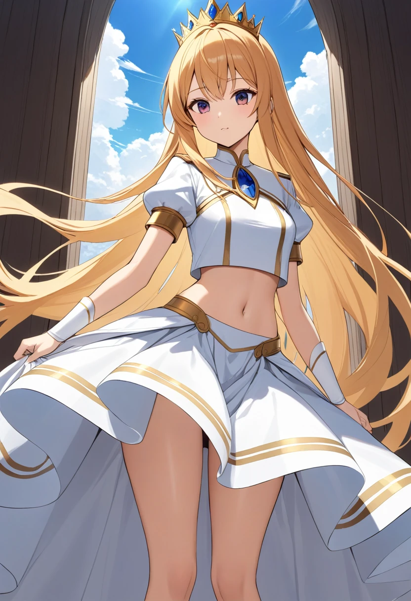 Princess,dress, skirt dress, Midriff, navel showing,long hair,girl,big skirt,white uniform,