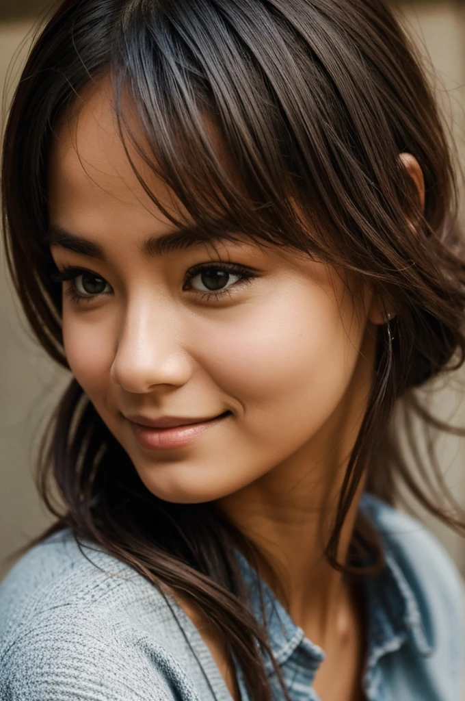 Create an image of a humble and simple lady