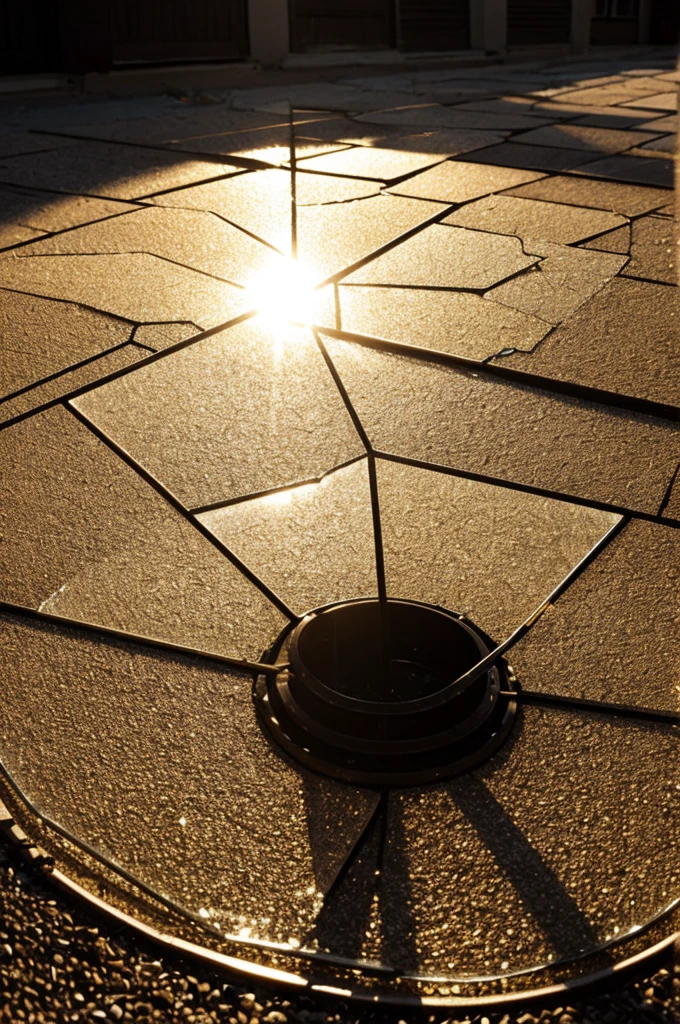 Broken glass illuminated by the sun's rays